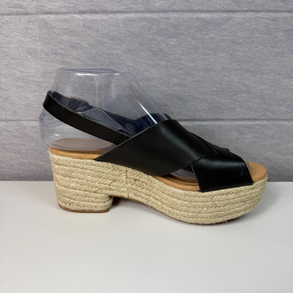 Soludos Womens Size 6 Amalfi Platform Espadrille Sandal Heels Black Leather - Picture 3 of 11
